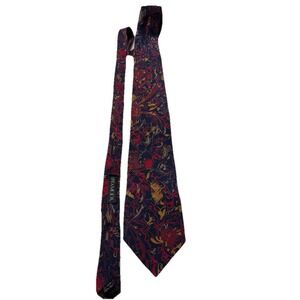 Vtg Linea Moda Colorful Floral Patterned Silk Necktie Tie Blue Burgundy Yellow